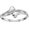 BAGUE 2 COEURS EN OR 10K BLANC SERTIE DE DIAMANTS