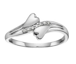 BAGUE 2 COEURS EN OR 10K BLANC SERTIE DE DIAMANTS