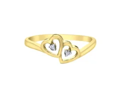 BAGUE 2 COEURS EN OR 10K SERTIE DE DIAMANTS