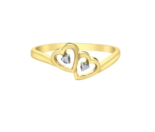 BAGUE 2 COEURS EN OR 10K SERTIE DE DIAMANTS