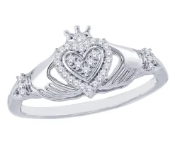 BAGUE CLADDAGH EN OR 10K SERTIE DE DIAMANTS