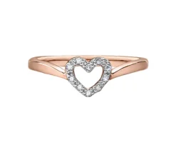 BAGUE COEUR EN OR 10K ROSE SERTIE DE DIAMANTS