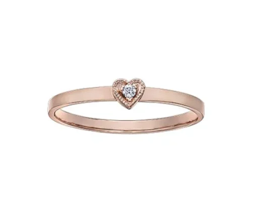 BAGUE COEUR EN OR 10K ROSE SERTIE DpiUN DIAMANT