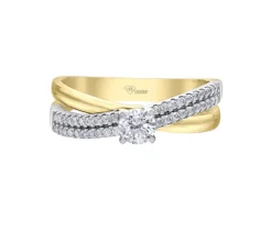 BAGUE DAME EN OR 14K 2 TONS SERTIE DpiUN DIAMANT CANADIEN ET DE DIAMANTS