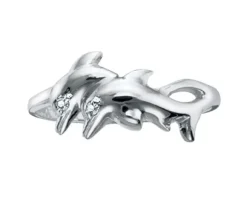 BAGUE DAUPHIN EN OR 10K BLANC SERTIE DE DIAMANTS