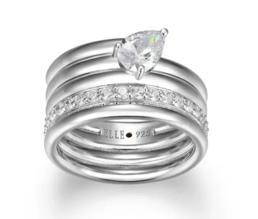 BAGUE ELLE 4 TOURS EN ARGENT RHODIÉ SERTIE DE CUBIQUES ZIRCONIAS