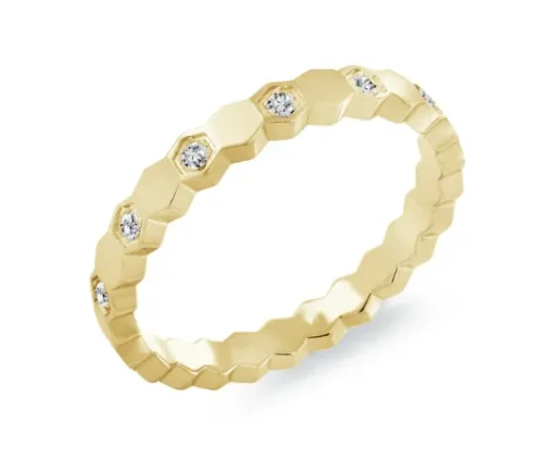 BAGUE EN ACIER/PVD OR MULTI HEXAGONES SERTIE DE CUBIQUES ZIRCONIAS