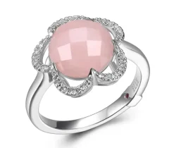 BAGUE EN ARGENT RHODIÉ SERTIE DpiUN QUARTZ ROSE ET DE CUBIQUES ZIRCONIAS
