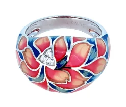 BAGUE EN ARGENT RHODIÉ/RÉSINE STYLE CABOCHON SERTIE DE CUBIQUES ZIRCONIAS