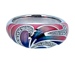 BAGUE EN ARGENT RHODIÉ/RÉSINE SERTIE DE CUBIQUES ZIRCONIAS