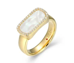 BAGUE EN ARGENT/PVD OR SERTIE DE NACRE DE PERLE ET DE CUBIQUES ZIRCONIAS