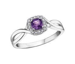 BAGUE EN OR BLANC SERTIE DpiUNE PIERRE DE NAISSANCE VARIÉE ET DE DIAMANTS