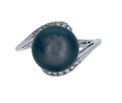 BAGUE EN OR BLANC SERTIE DpiUNE PERLE DE TAHITI ET DE DIAMANTS