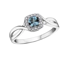 BAGUE EN OR BLANC SERTIE DpiUNE PIERRE DE NAISSANCE VARIÉE ET DE DIAMANTS
