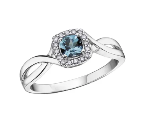 BAGUE EN OR BLANC SERTIE DpiUNE PIERRE DE NAISSANCE VARIÉE ET DE DIAMANTS
