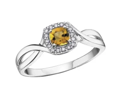 BAGUE EN OR BLANC SERTIE DpiUNE PIERRE DE NAISSANCE VARIÉE ET DE DIAMANTS