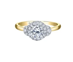 BAGUE EN OR JAUNE ET BLANC SERTIE DpiUN DIAMANT CANADIEN ET DE DIAMANTS