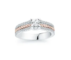BAGUE EN OR 14K 2 TONS ROSE SERTIE DE DIAMANTS