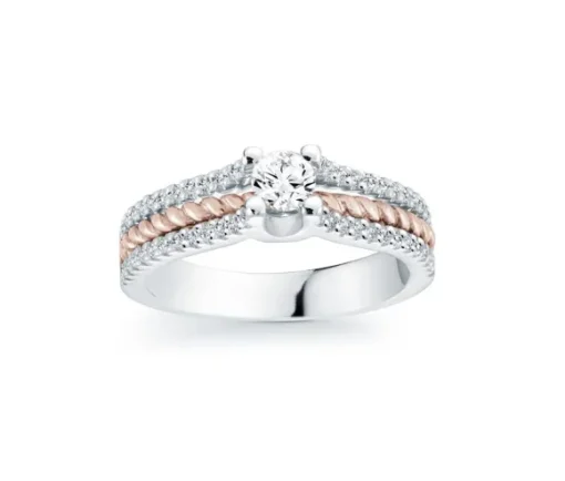 BAGUE EN OR 14K 2 TONS ROSE SERTIE DE DIAMANTS