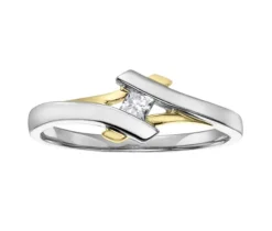 BAGUE EN OR 10K 2 TONS SERTIE DpiUN DIAMANT PRINCESSE
