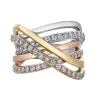 BAGUE EN OR 10K 3 TONS SERTIE DpiUN CARAT DE DIAMANTS
