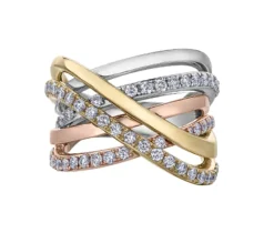 BAGUE EN OR 10K 3 TONS SERTIE DpiUN CARAT DE DIAMANTS