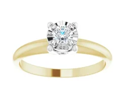BAGUE EN OR 14K 2 TONS SERTIE DpiUN DIAMANT AVEC COUPOLE ILLUSION