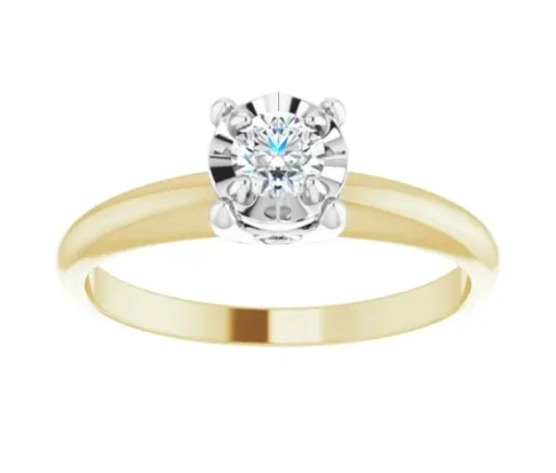 BAGUE EN OR 14K 2 TONS SERTIE DpiUN DIAMANT AVEC COUPOLE ILLUSION