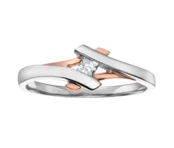 BAGUE EN OR 10K 2 TONS SERTIE DpiUN DIAMANT PRINCESSE