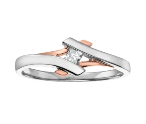 BAGUE EN OR 10K 2 TONS SERTIE DpiUN DIAMANT PRINCESSE