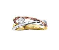 BAGUE EN OR 10K 3 TONS SERTIE DpiUN DIAMANT CANADIEN