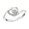 BAGUE EN OR 10K BLANC SERTIE DpiUNE PERLE DE CLTURE ET DE DIAMANTS
