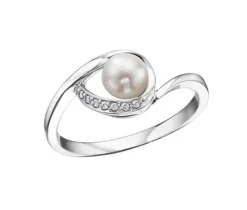 BAGUE EN OR 10K BLANC SERTIE DpiUNE PERLE DE CLTURE ET DE DIAMANTS
