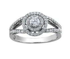 BAGUE EN OR 10K BLANC SERTIE DpiUN DIAMANT CANADIEN ET DE DIAMANTS