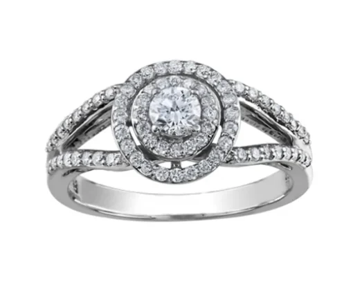 BAGUE EN OR 10K BLANC SERTIE DpiUN DIAMANT CANADIEN ET DE DIAMANTS