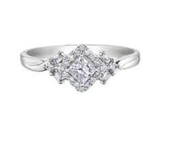 BAGUE EN OR 10K BLANC SERTIE DpiUN DIAMANT CANADIEN PRINCESSE ET DE DIAMANTS