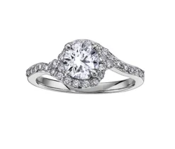 BAGUE EN OR 14K BLANC SERTIE DpiUN DIAMANT CANADIEN ET DE DIAMANTS