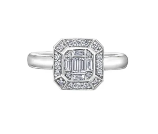 BAGUE EN OR 14K BLANC SERTIE DE DIAMANTS