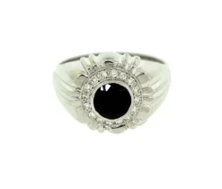 BAGUE EN OR 10K BLANC SERTIE DpiUN SPINELLE NOIR ET DE DIAMANTS