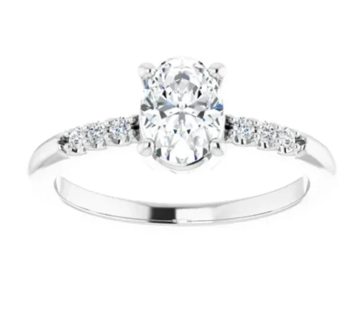 BAGUE EN OR 14K BLANC SERTIE DpiUN DIAMANT LABORATOIRE OVALE ET DE DIAMANTS LABORATOIRES