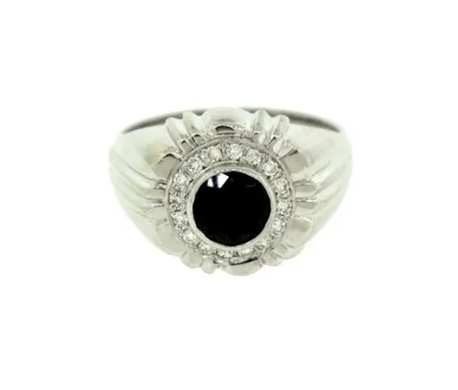 BAGUE EN OR 10K BLANC SERTIE DpiUN SPINELLE NOIR ET DE DIAMANTS
