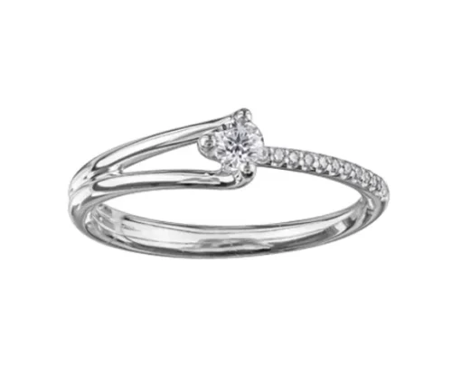 BAGUE EN OR 10K BLANC SERTIE DpiUN DIAMANT CANADIEN ET DE DIAMANTS