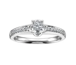 BAGUE EN OR 10K BLANC SERTIE DpiUN DIAMANT CANADIEN ET DE DIAMANTS