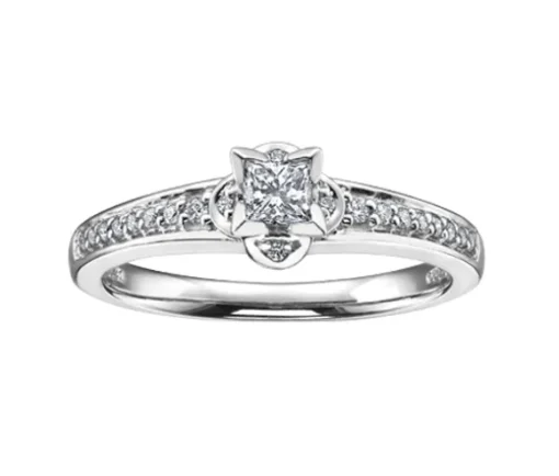 BAGUE EN OR 10K BLANC SERTIE DpiUN DIAMANT CANADIEN ET DE DIAMANTS
