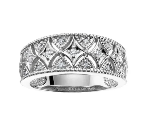 BAGUE EN OR 10K BLANC SERTIE DE DIAMANTS