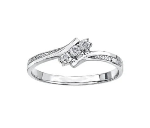 BAGUE EN OR 10K BLANC SERTIE DE DIAMANTS