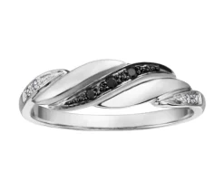 BAGUE EN OR 10K BLANC SERTIE DE DIAMANTS BLANC ET NOIRS