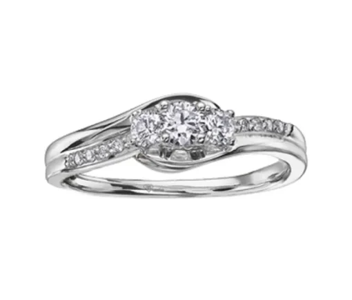 BAGUE EN OR 10K BLANC SERTIE DE DIAMANTS CANADIENS ET DE DIAMANTS