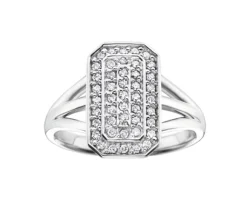 BAGUE EN OR 10K BLANC SERTIE DE DIAMANTS