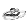 BAGUE EN OR 10K BLANC SERTIE DE DIAMANTS NOIRS ET BLANCS